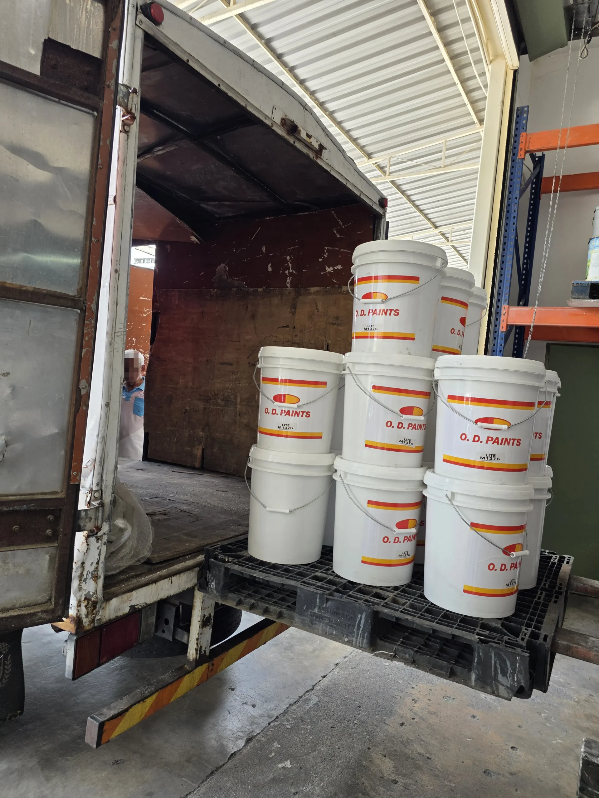 Finished O.D. Paints products prepared for storage and delivery
